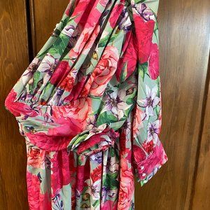 One Shoulder Floral Gown, Size M